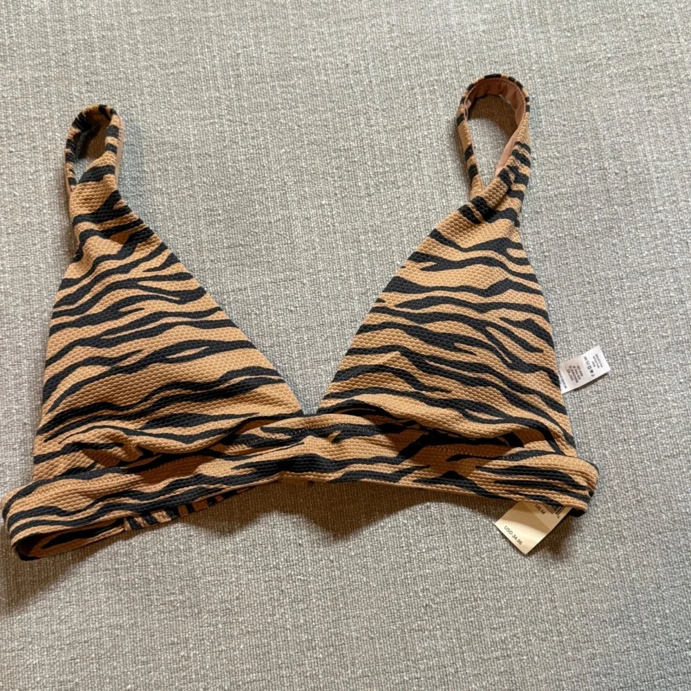 Aerie Tiger Print Bikini‎ Top Medium Brown Animal Print Swim Triangle New